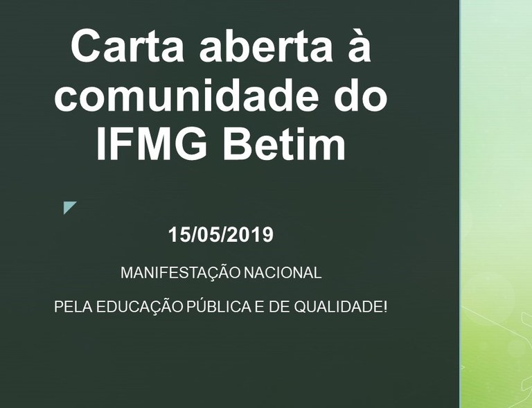 Carta aberta à comunidade do IFMG Betim