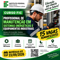 Processo seletivo para vagas remanescentes no curso de  Manutenção em sistemas energéticos e equipamentos industriais do Energife - IFMG Conselheiro Lafaiete