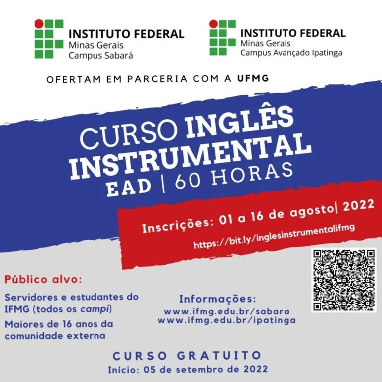 Curso de Inglês Instrumental_parceria campi Sabará e Ipatinga
