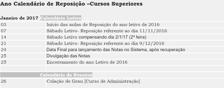 Calendário Reposição Superior