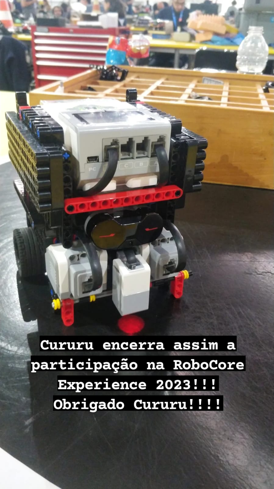 O robô Cururu conquistou uma vitória na modalidade Sumô LEGO