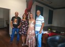 Da esquerda para direita: Gustavo Villa; Giuliana Castiglioni; Maria Clara de Assis e Marco Antônio Marques Viana, pai da Discente Letícia Rúbia do Técnico Integrado em Edificações – IFMG/Campus Santa Luzia.